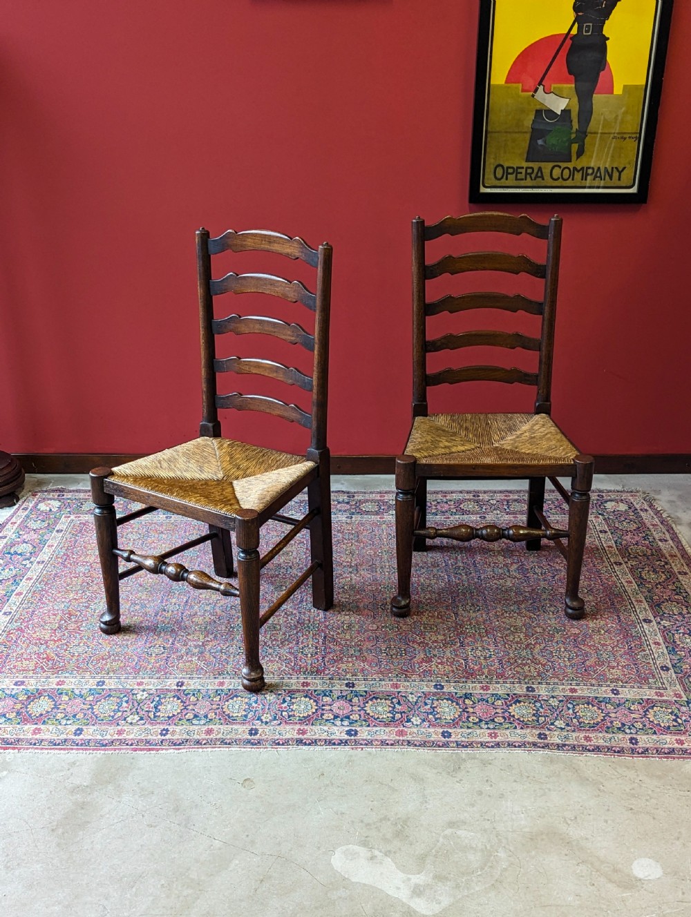 Antique Pair of Early 20th Century Elm Ladder Back Side Chairs View IX
