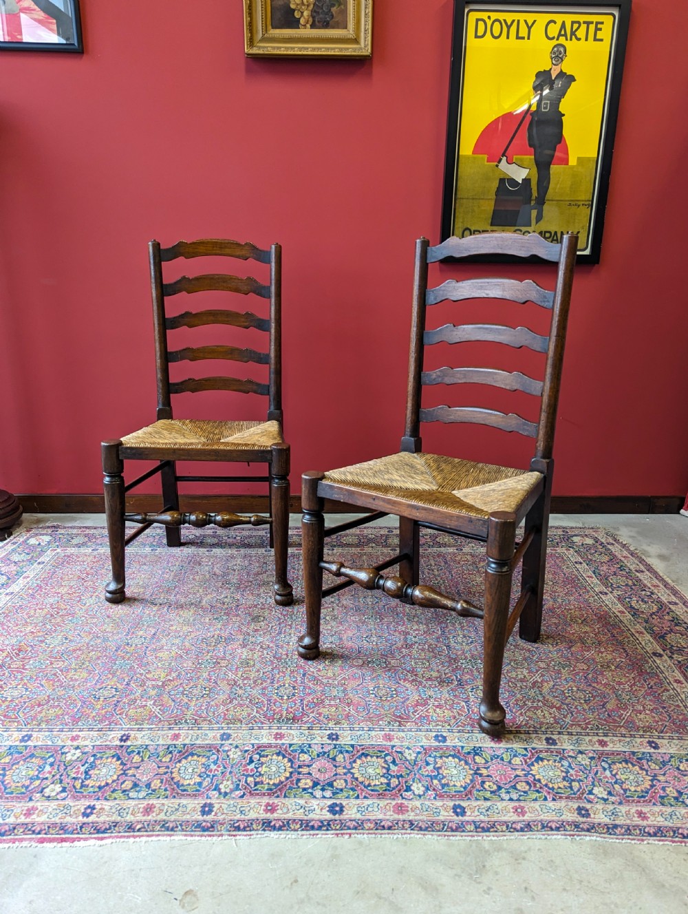 Antique Pair of Early 20th Century Elm Ladder Back Side Chairs View X