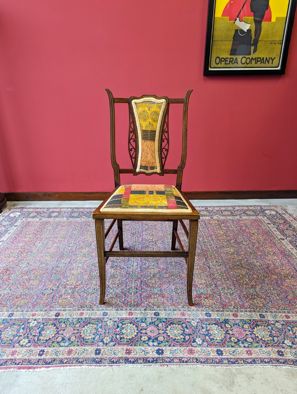 Antique Edwardian Arts & Crafts Inlaid Mahogany Parlour Chair View II