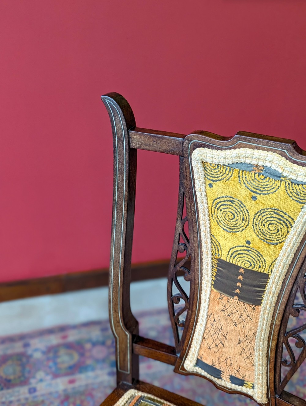 Antique Edwardian Arts & Crafts Inlaid Mahogany Parlour Chair View V