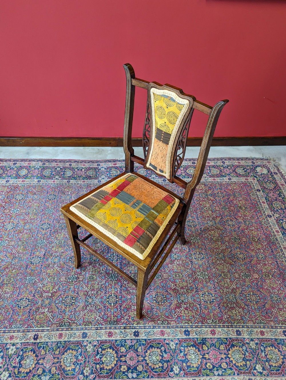 Antique Edwardian Arts & Crafts Inlaid Mahogany Parlour Chair View VI