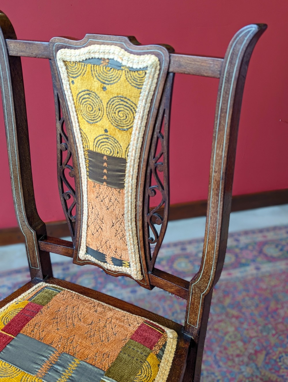 Antique Edwardian Arts & Crafts Inlaid Mahogany Parlour Chair View VII