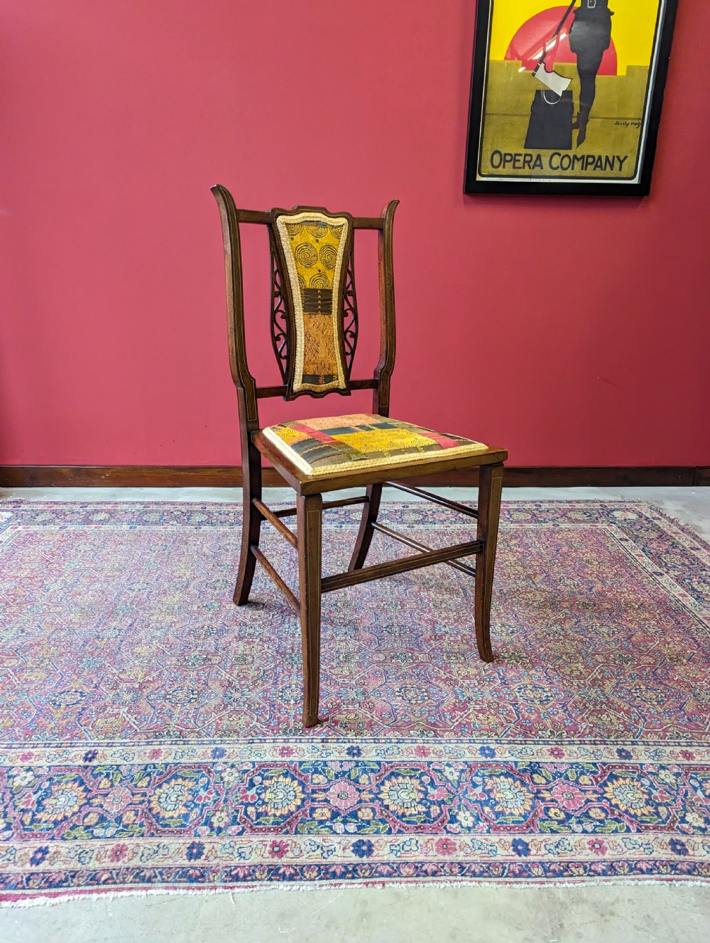 Antique Edwardian Arts & Crafts Inlaid Mahogany Parlour Chair View VIII