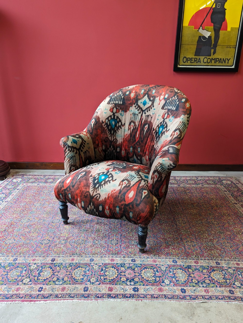 Antique Victorian Mahogany Upholstered Salon Armchair