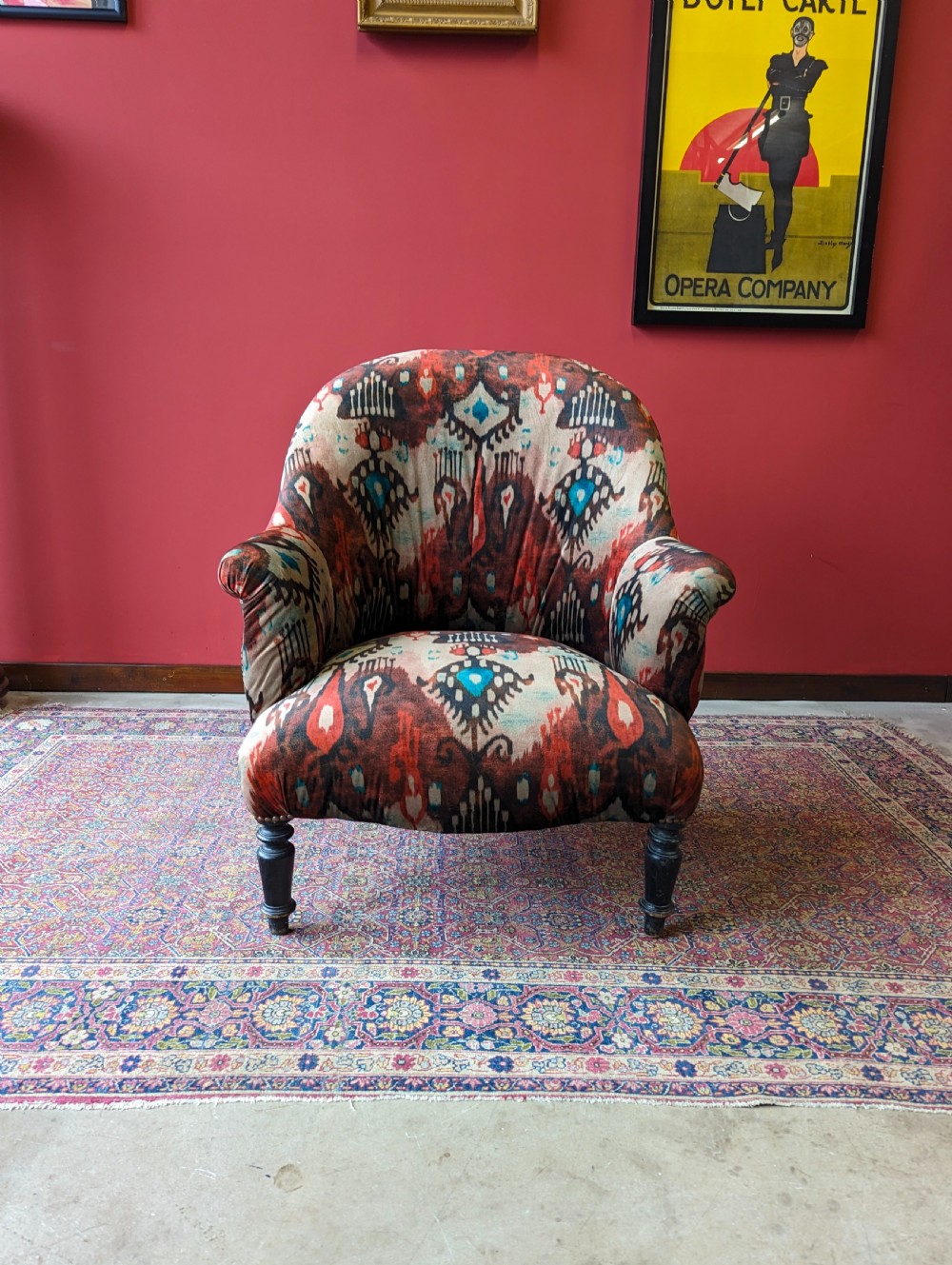 Antique Victorian Mahogany Upholstered Salon Armchair View II