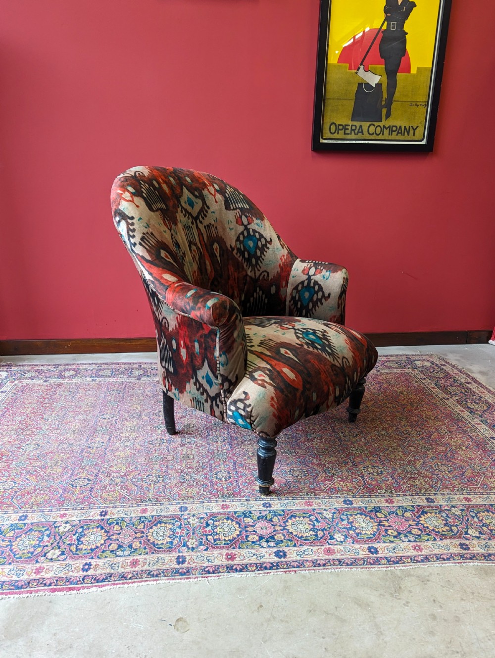 Antique Victorian Mahogany Upholstered Salon Armchair View III