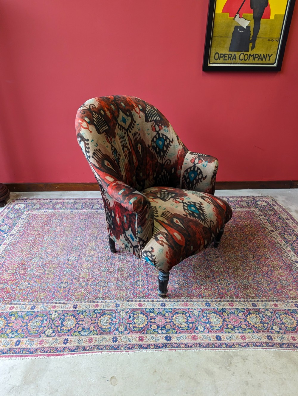 Antique Victorian Mahogany Upholstered Salon Armchair View IV
