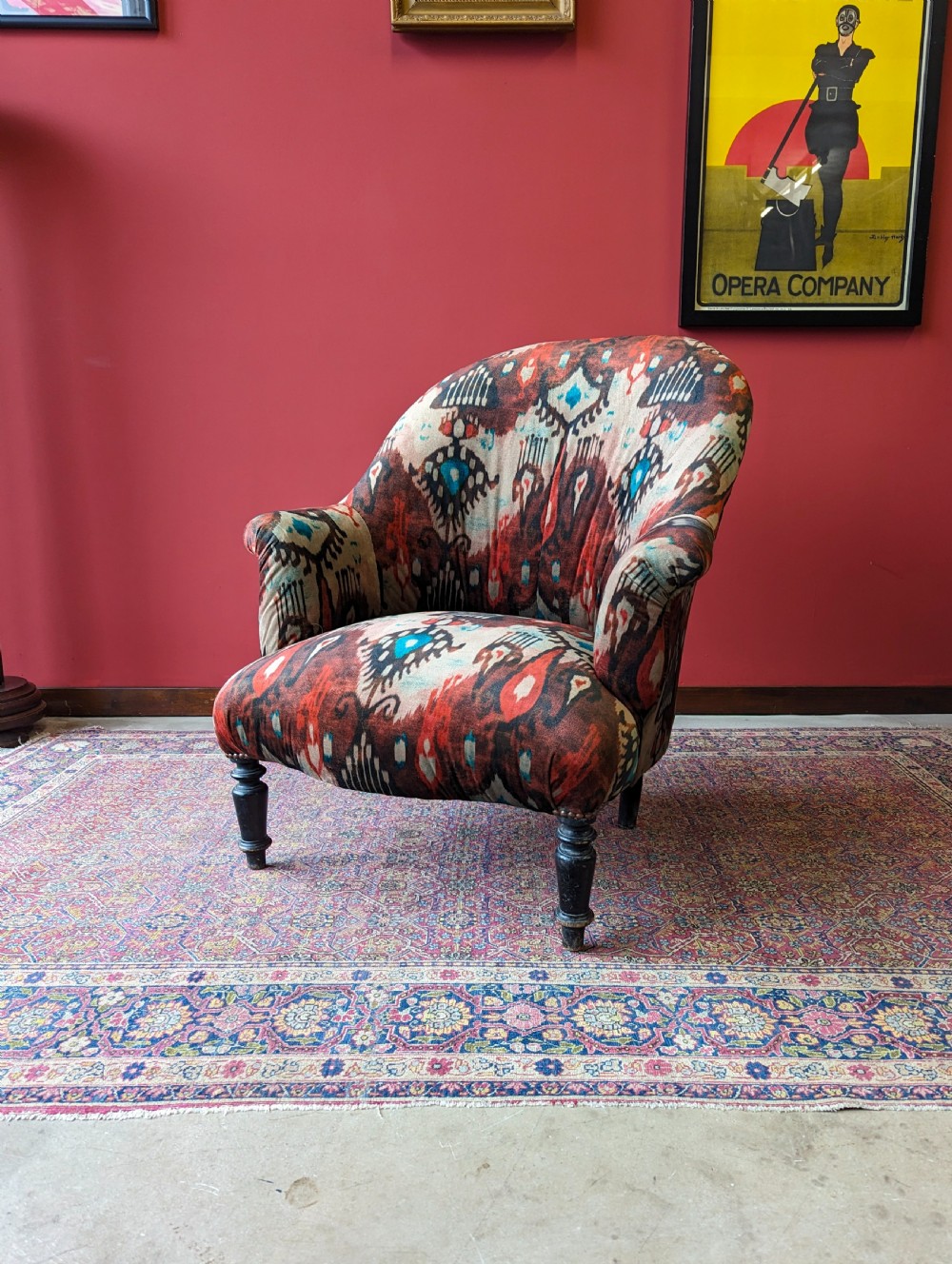 Antique Victorian Mahogany Upholstered Salon Armchair View V