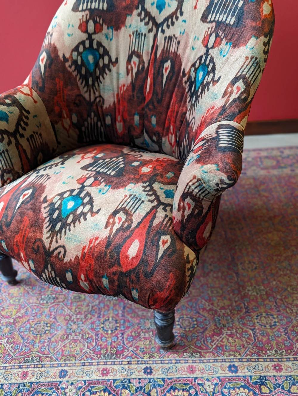 Antique Victorian Mahogany Upholstered Salon Armchair View VIII