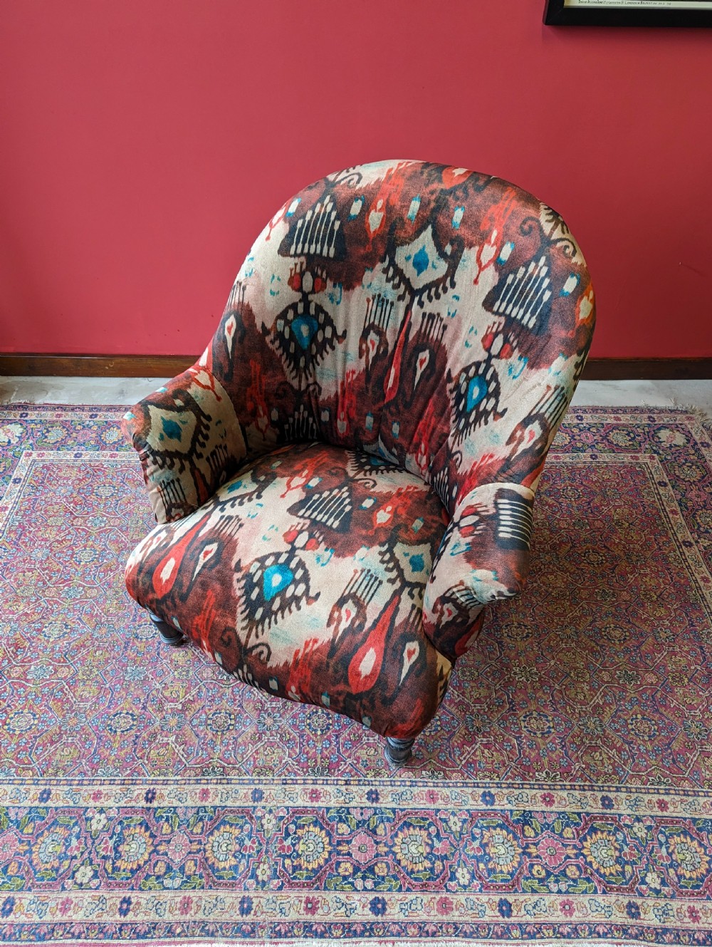 Antique Victorian Mahogany Upholstered Salon Armchair View X