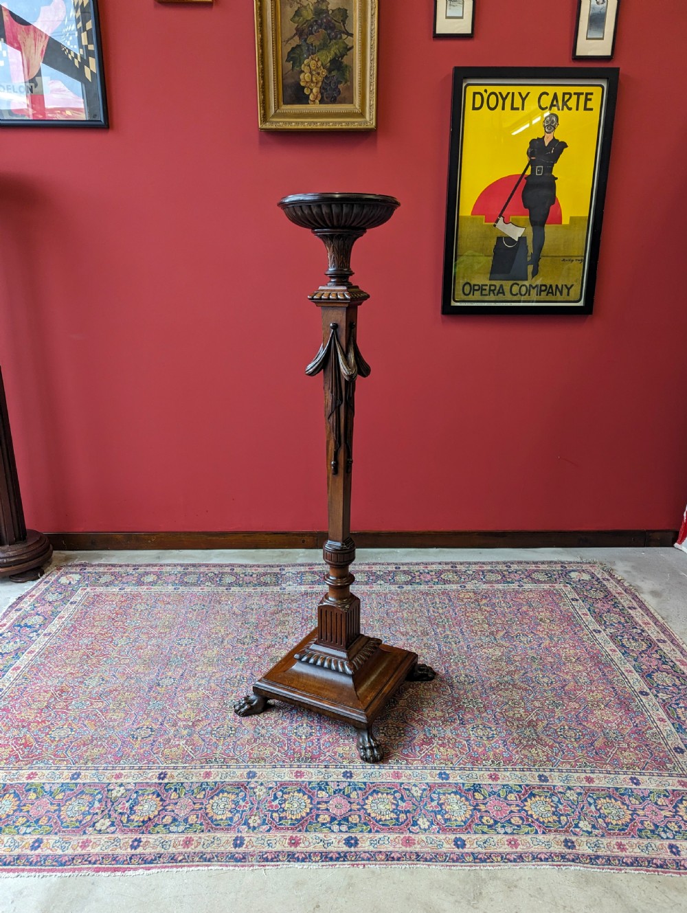 Antique Victorian Mahogany Ornately Carved Torchere