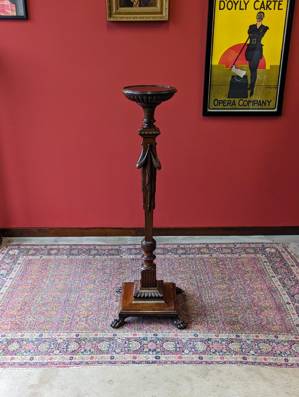Antique Victorian Mahogany Ornately Carved Torchere View II