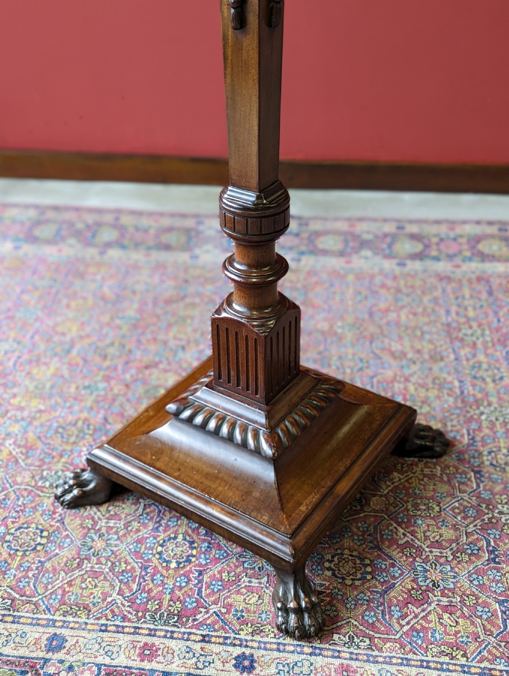 Antique Victorian Mahogany Ornately Carved Torchere View III