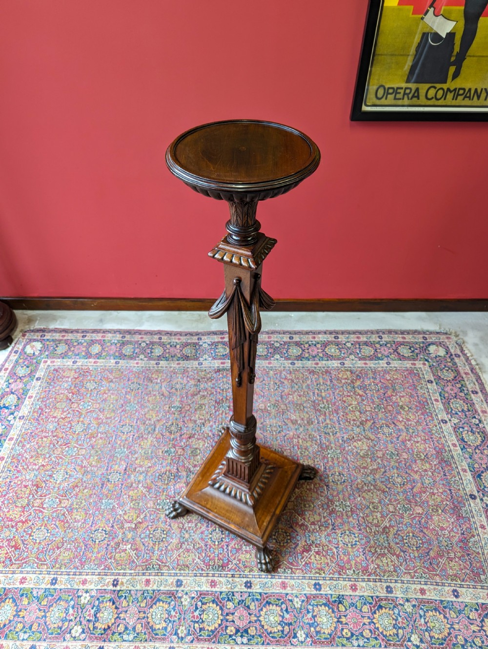 Antique Victorian Mahogany Ornately Carved Torchere View V