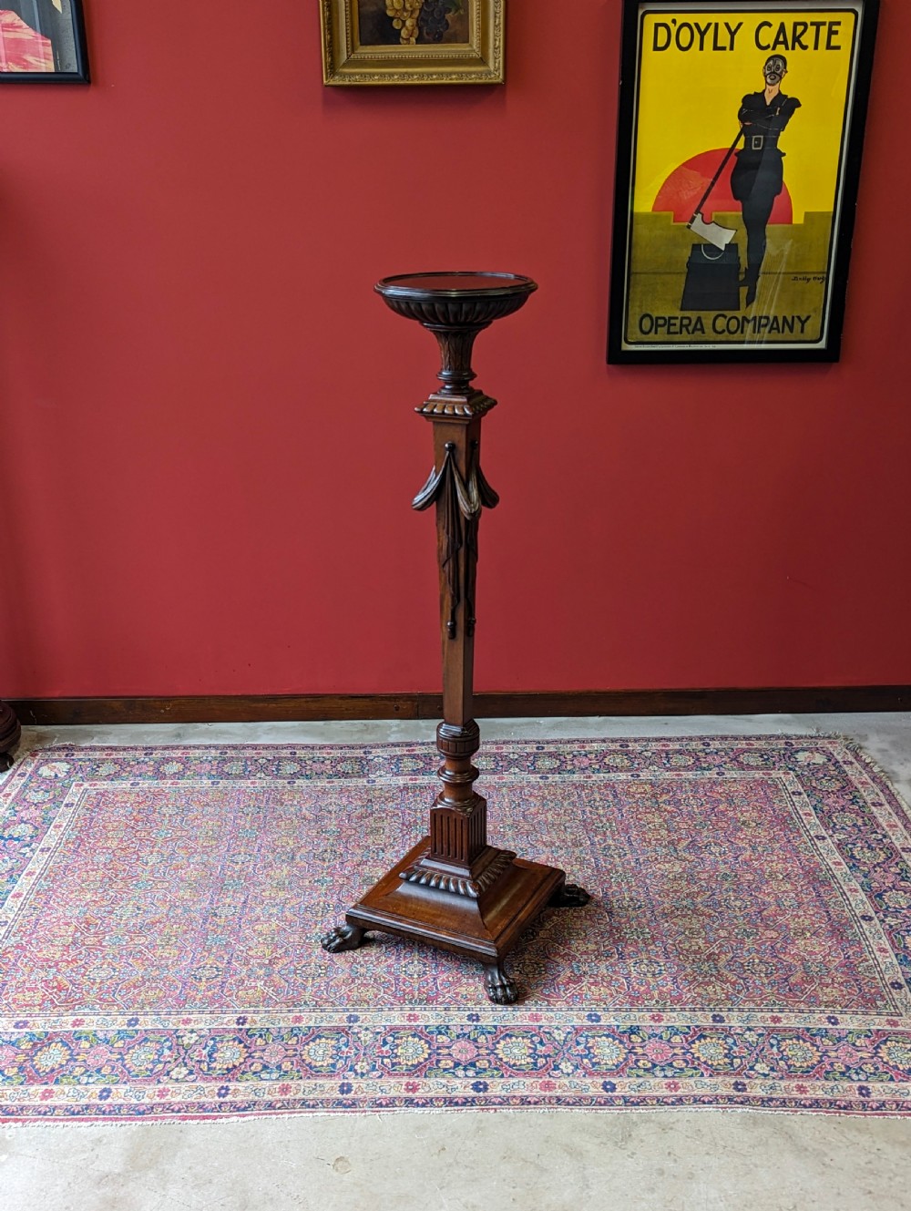 Antique Victorian Mahogany Ornately Carved Torchere View VI