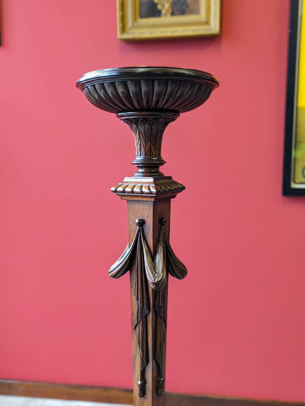 Antique Victorian Mahogany Ornately Carved Torchere View VIII