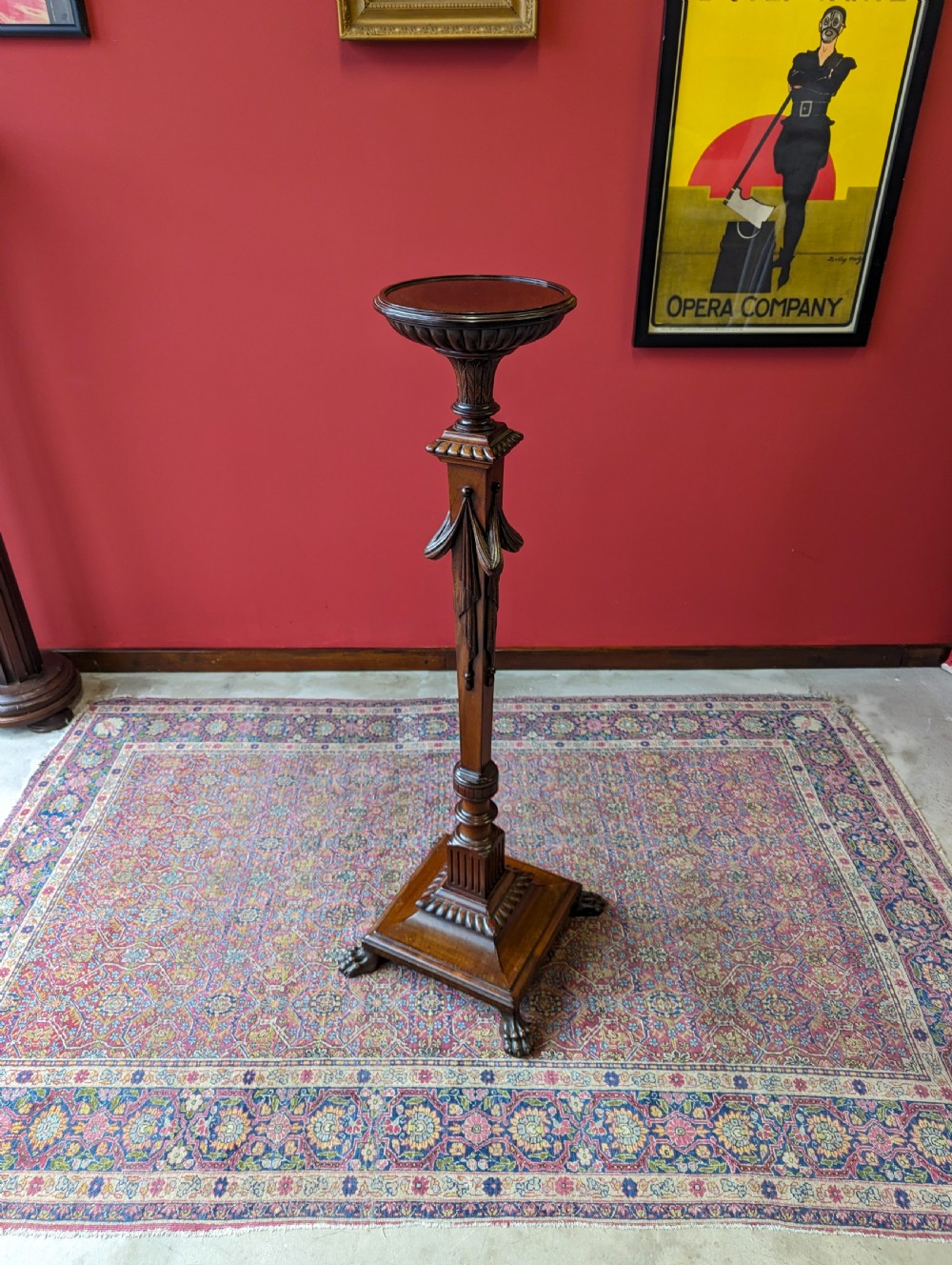 Antique Victorian Mahogany Ornately Carved Torchere View X