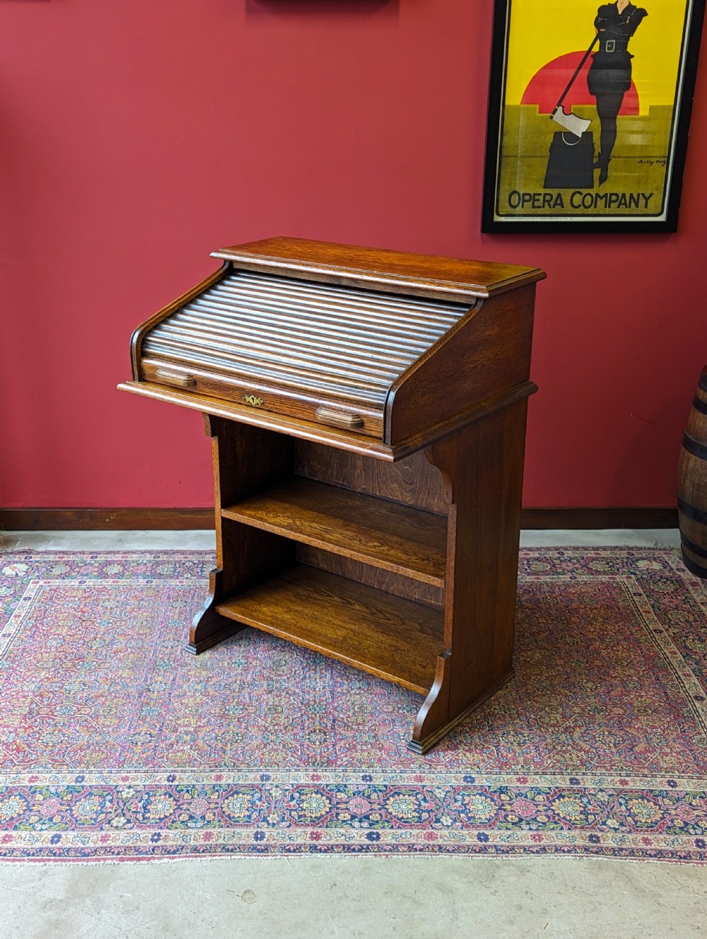 Antique Edwardian Oak Roll Top Bureau Bookcase Desk 