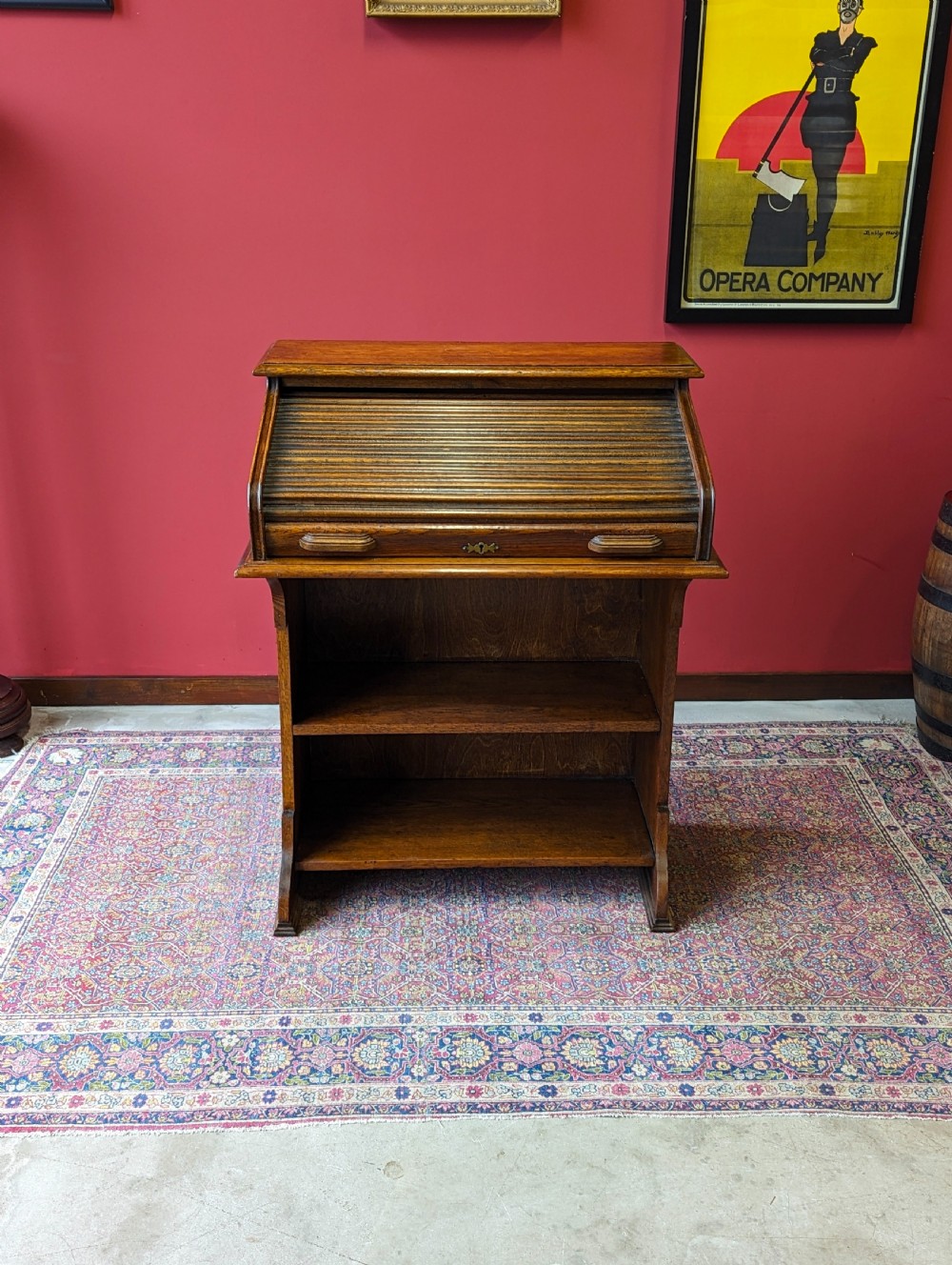 Antique Edwardian Oak Roll Top Bureau Bookcase Desk  View II