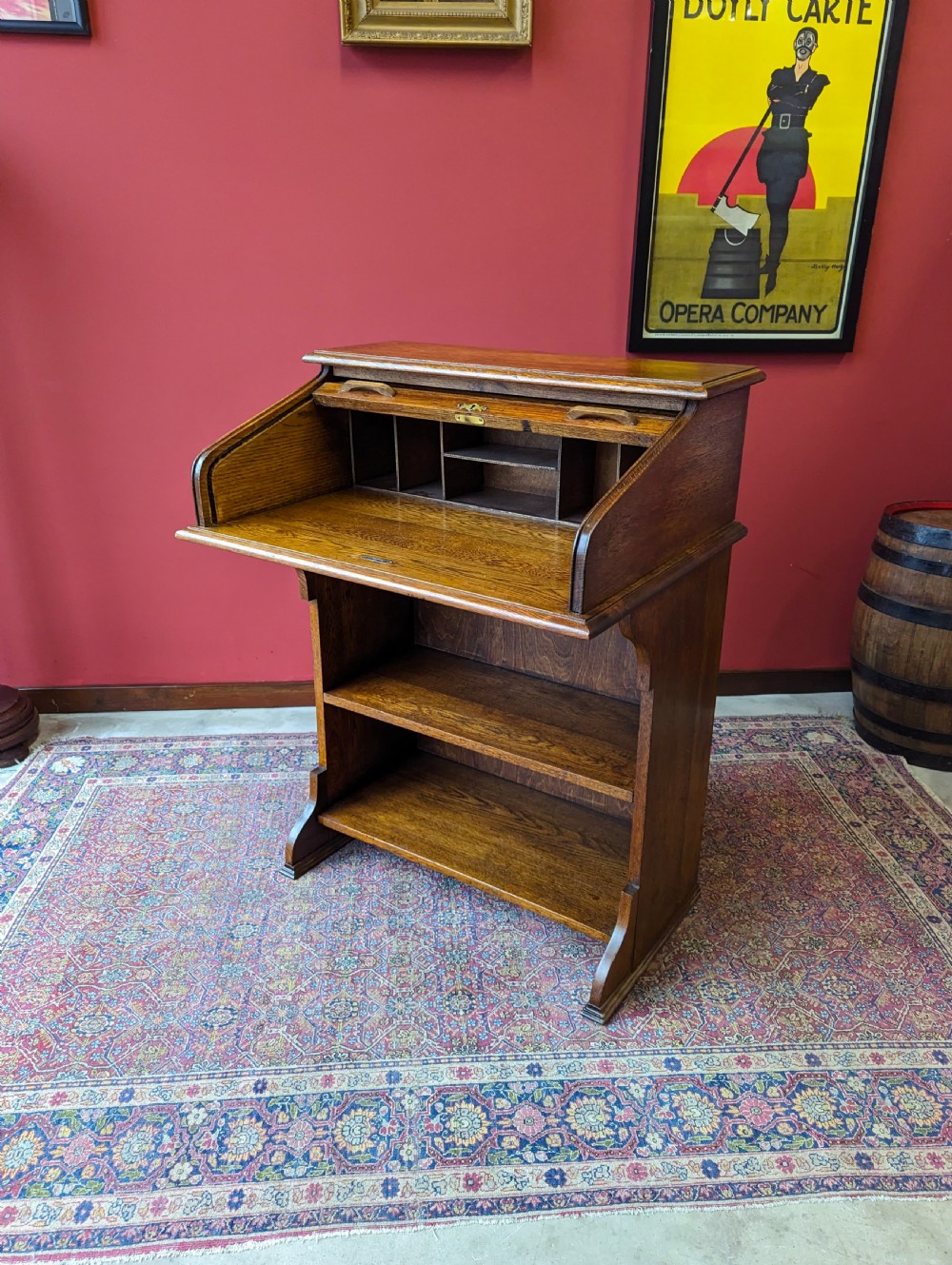 Antique Edwardian Oak Roll Top Bureau Bookcase Desk  View III