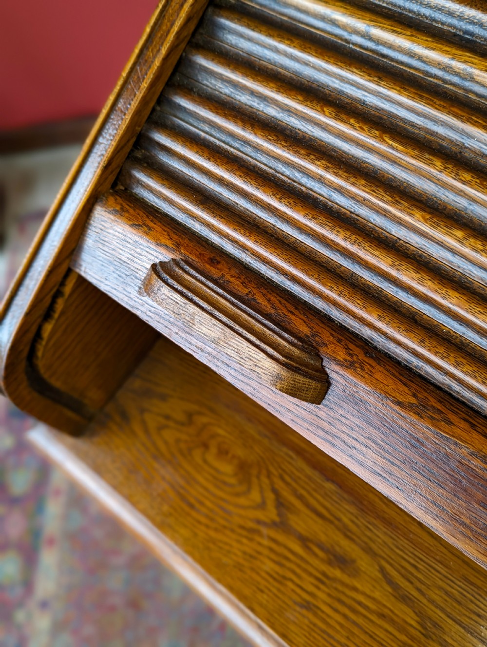 Antique Edwardian Oak Roll Top Bureau Bookcase Desk  View IV