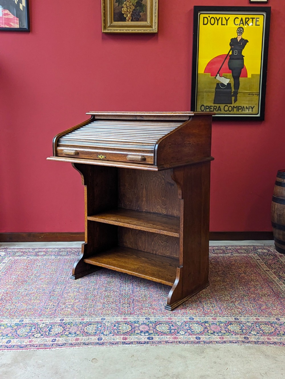 Antique Edwardian Oak Roll Top Bureau Bookcase Desk  View V