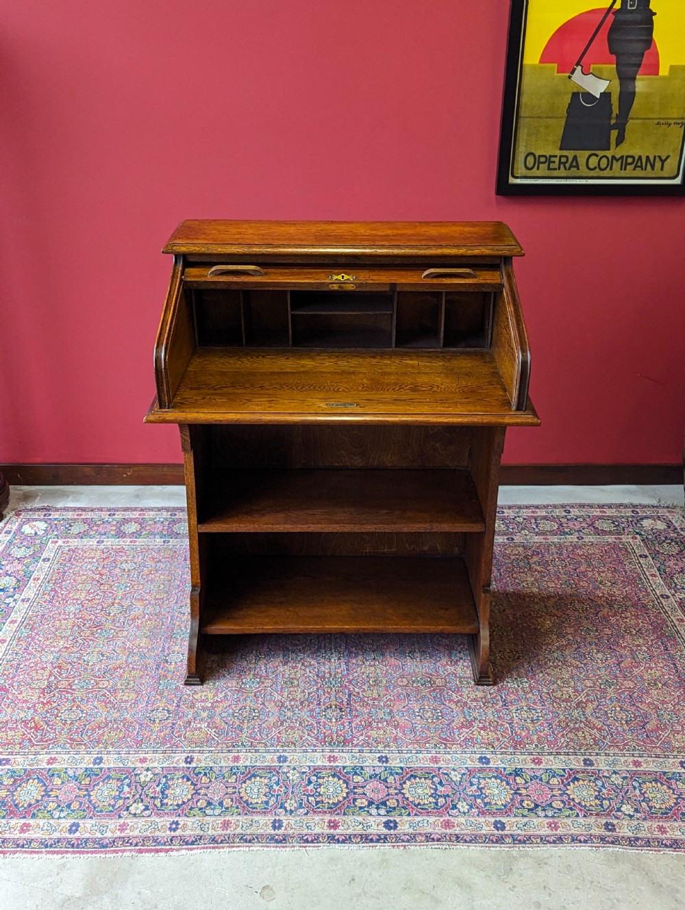 Antique Edwardian Oak Roll Top Bureau Bookcase Desk  View VI