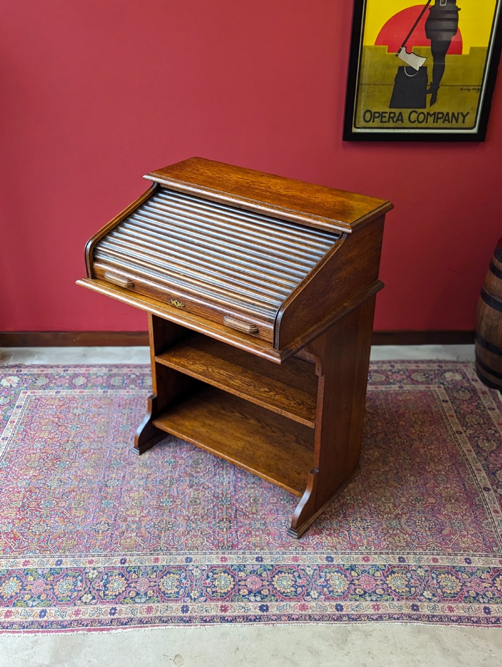 Antique Edwardian Oak Roll Top Bureau Bookcase Desk  View VII