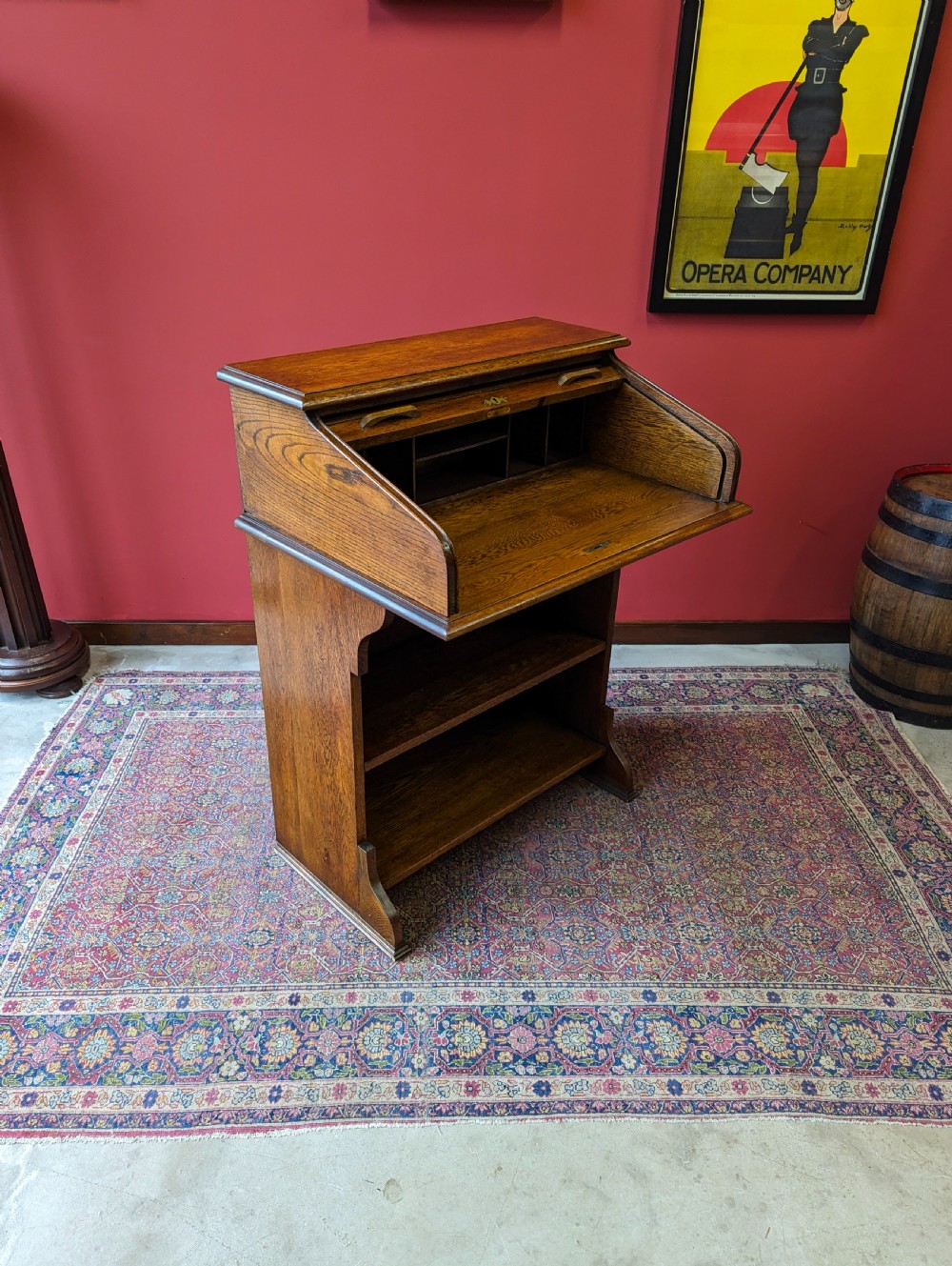 Antique Edwardian Oak Roll Top Bureau Bookcase Desk  View VIII