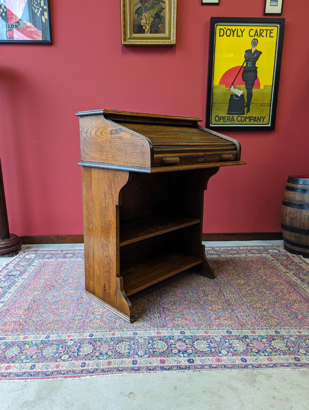 Antique Edwardian Oak Roll Top Bureau Bookcase Desk  View IX