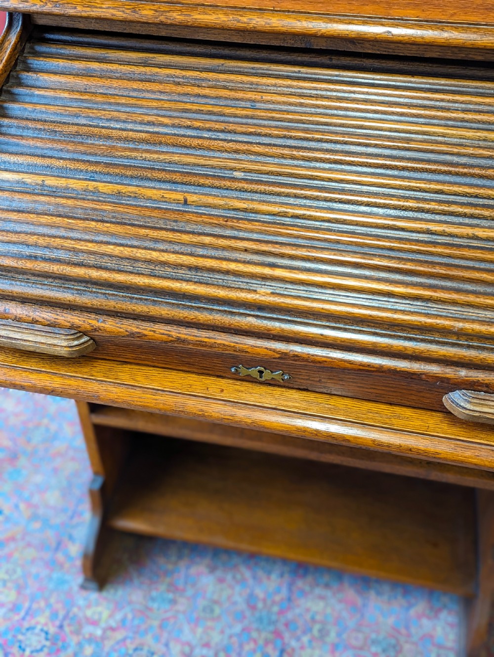 Antique Edwardian Oak Roll Top Bureau Bookcase Desk  View X