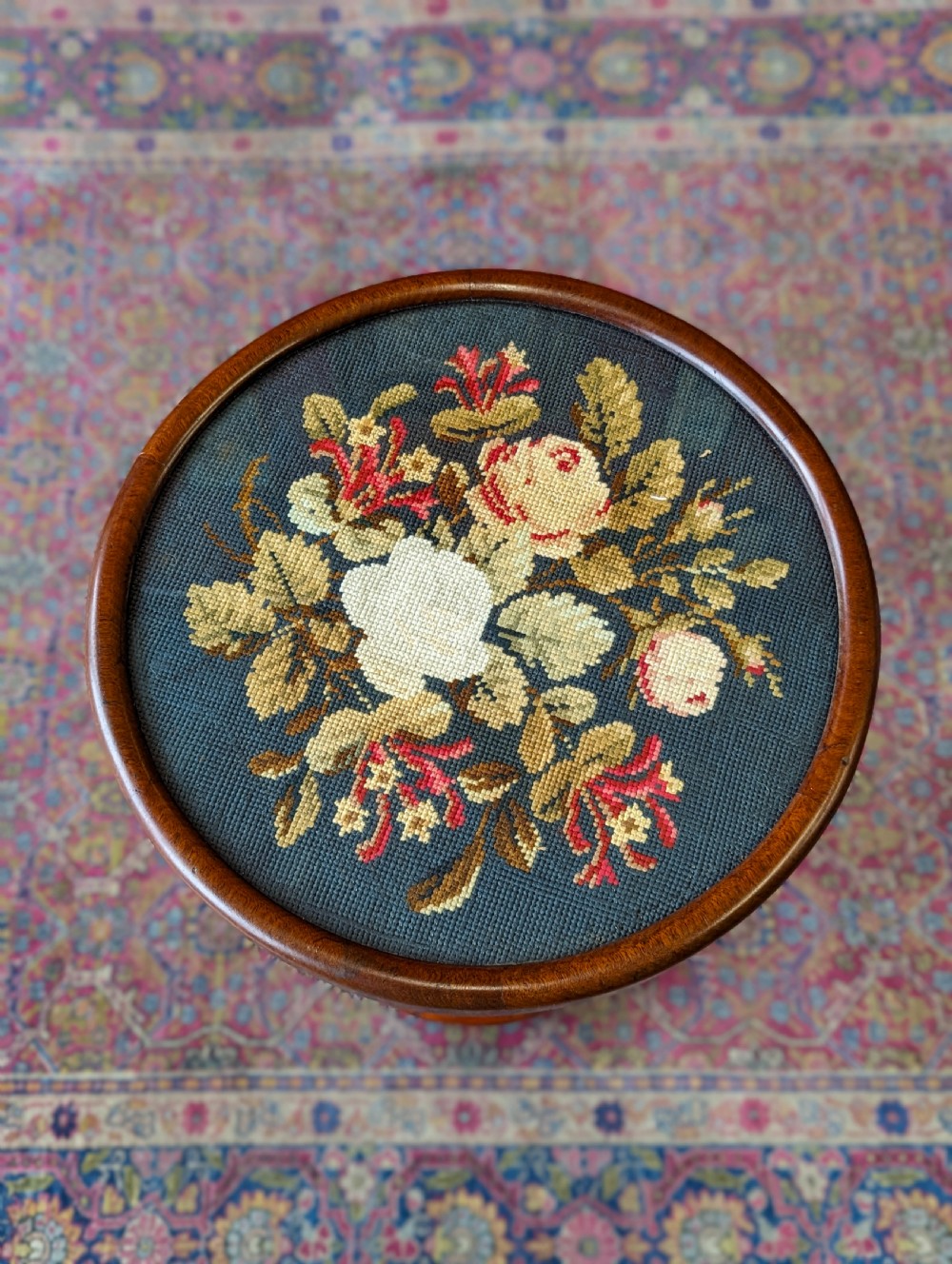 Antique William IV Mahogany Tapestry Wine Table View II