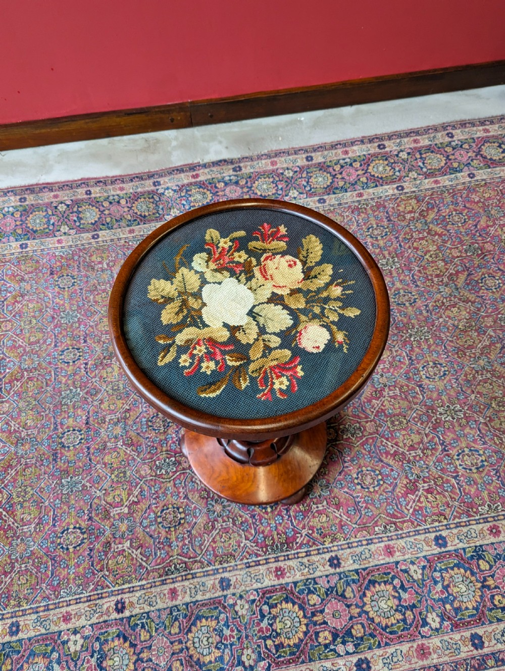 Antique William IV Mahogany Tapestry Wine Table View IV