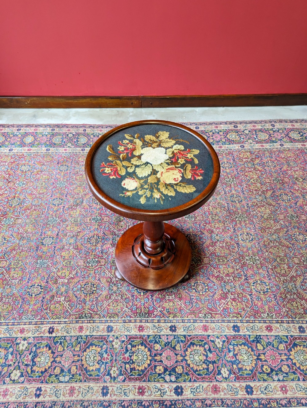 Antique William IV Mahogany Tapestry Wine Table View V