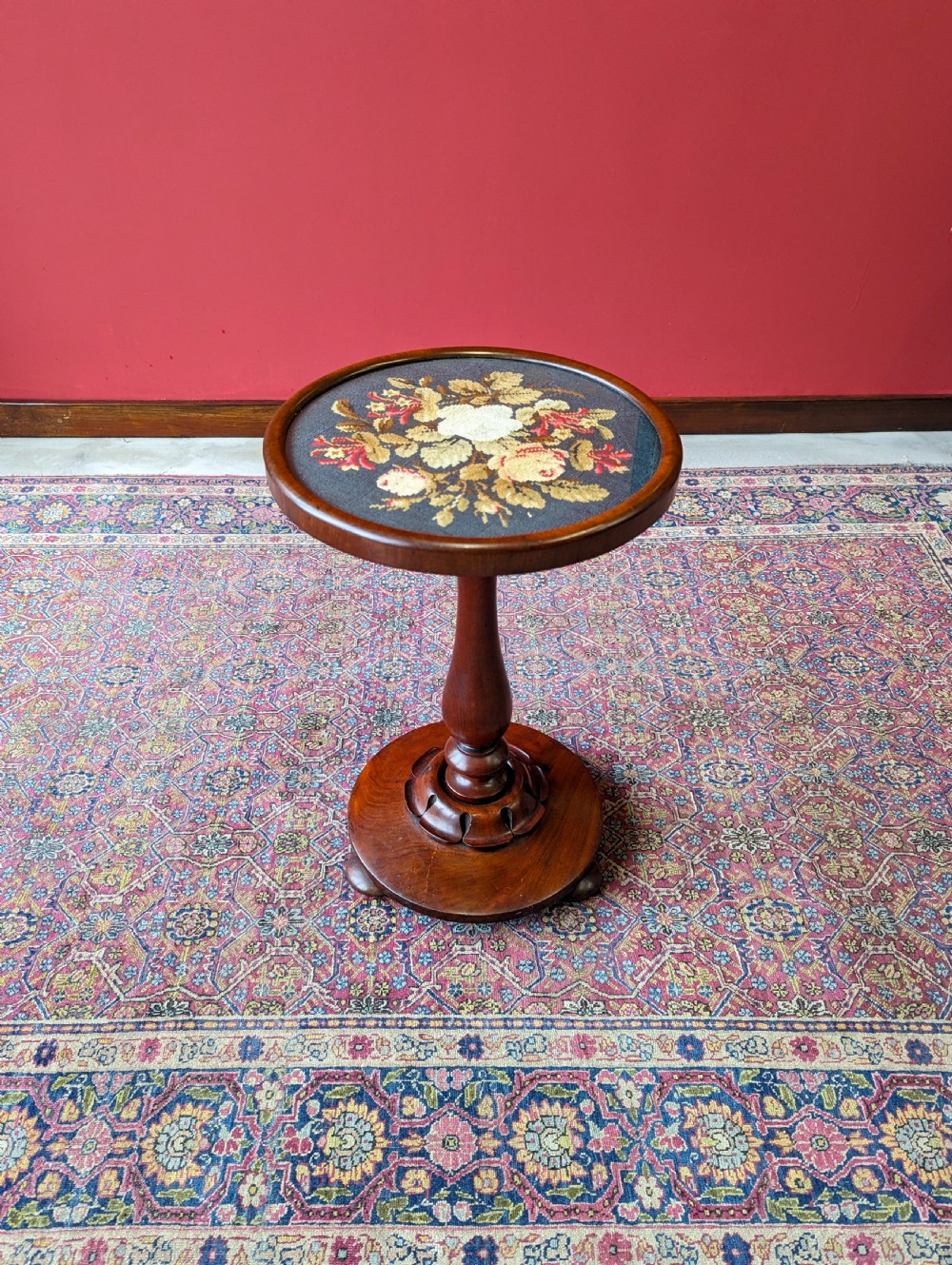 Antique William IV Mahogany Tapestry Wine Table View VI
