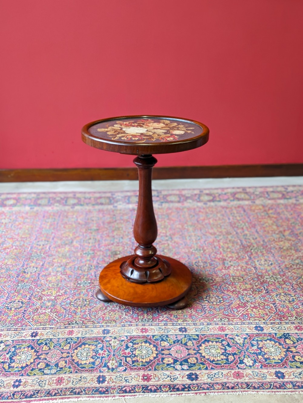 Antique William IV Mahogany Tapestry Wine Table View VII