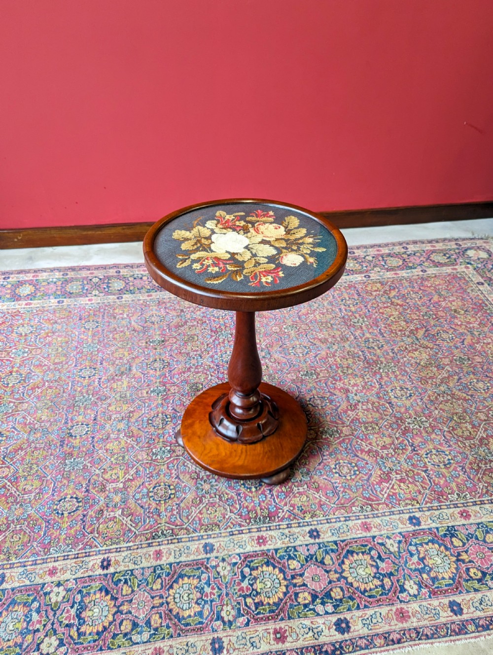 Antique William IV Mahogany Tapestry Wine Table View VIII