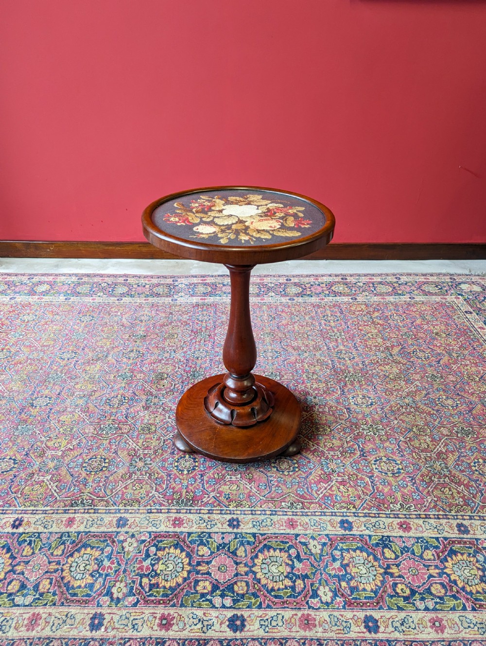 Antique William IV Mahogany Tapestry Wine Table View X