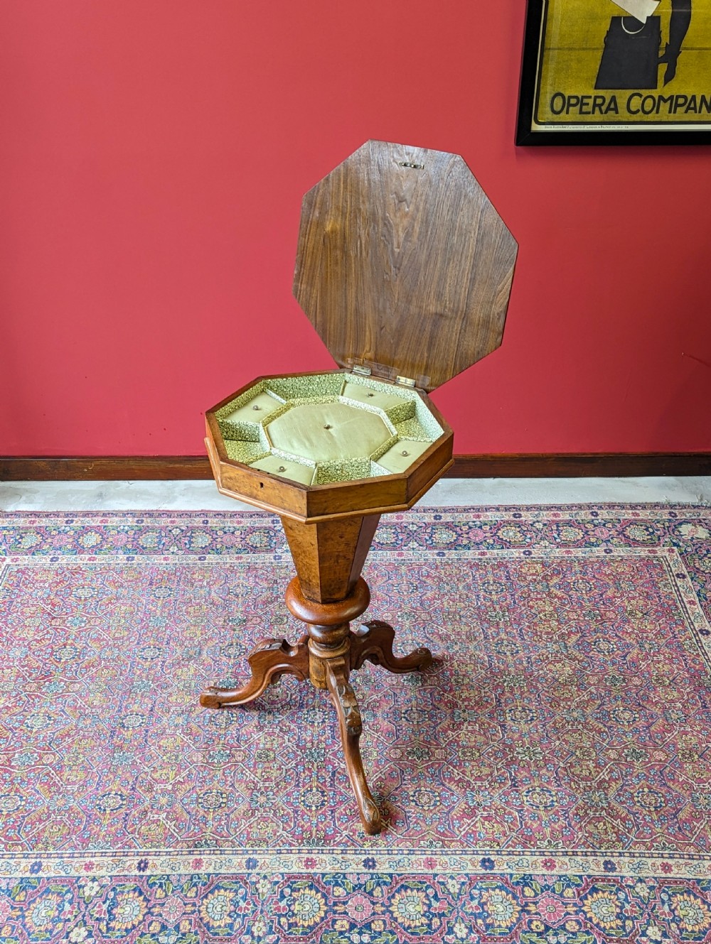 Antique Victorian Burr Walnut Sewing Table View III