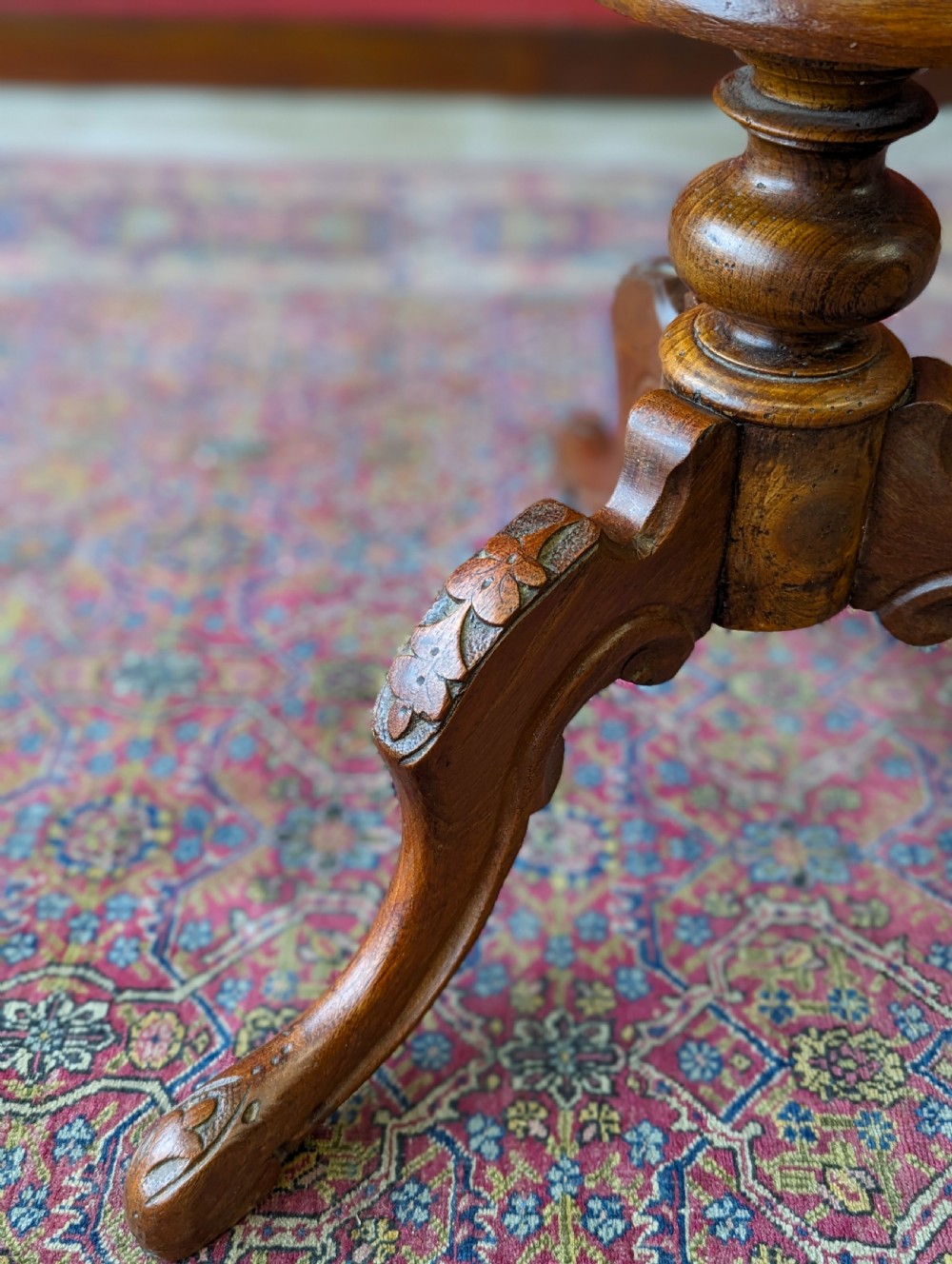 Antique Victorian Burr Walnut Sewing Table View IV