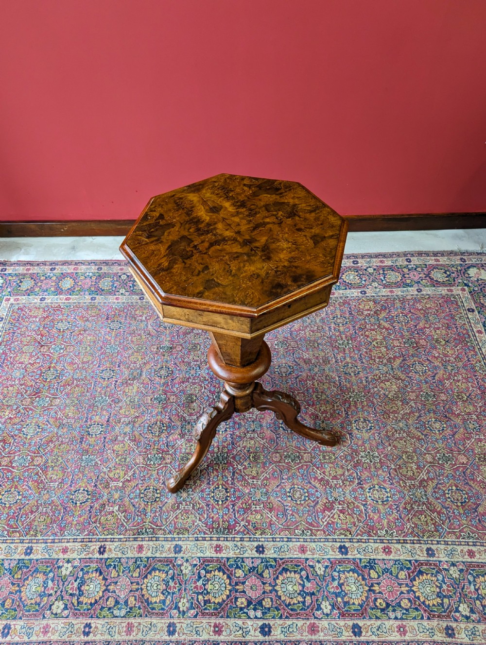 Antique Victorian Burr Walnut Sewing Table View V