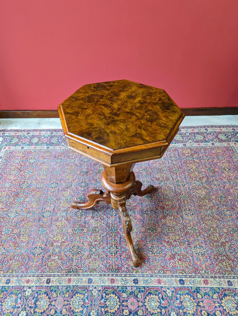 Antique Victorian Burr Walnut Sewing Table View VI