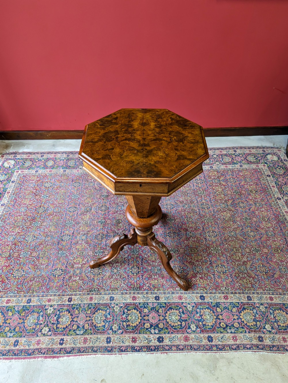 Antique Victorian Burr Walnut Sewing Table View VII