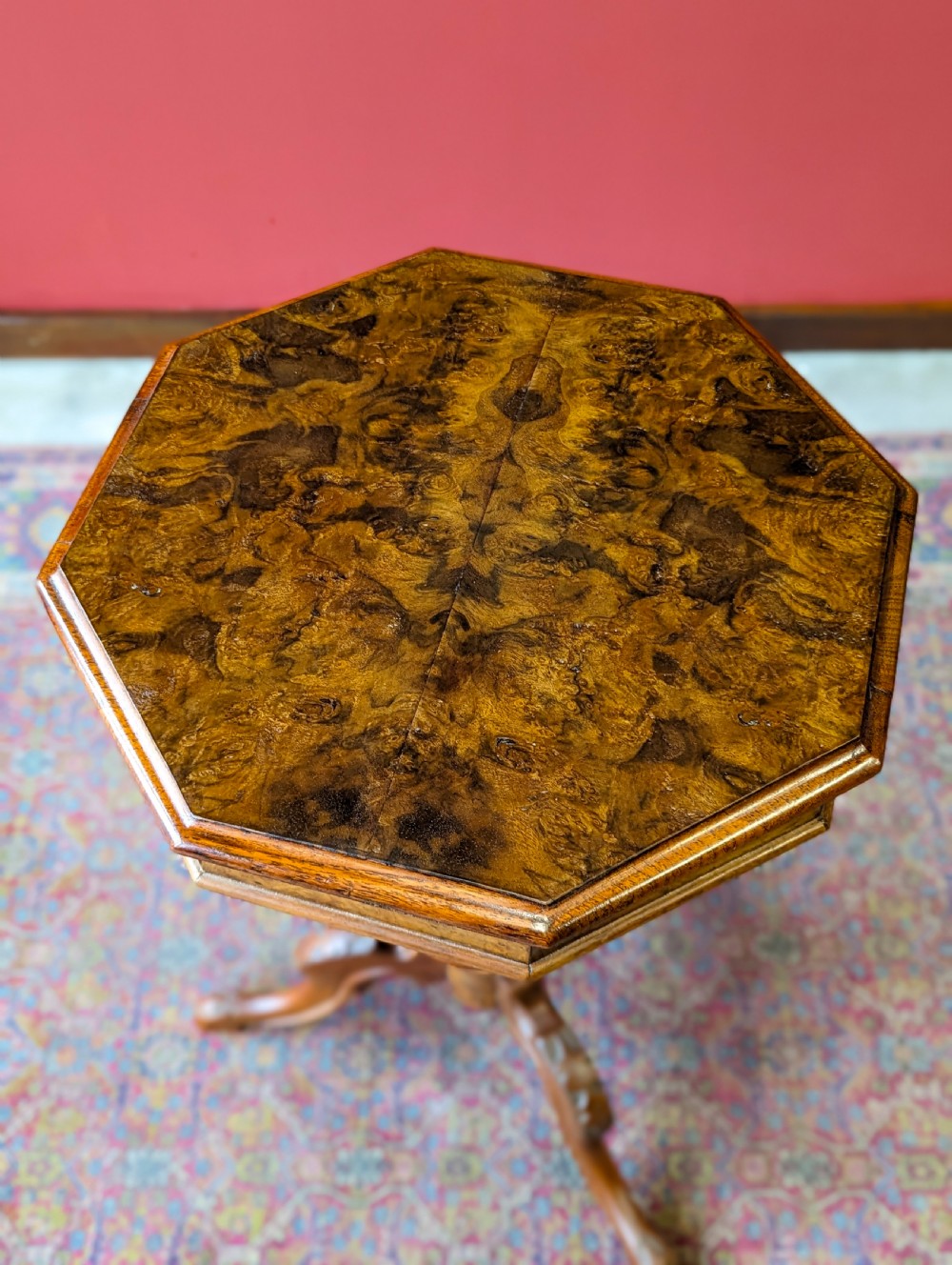 Antique Victorian Burr Walnut Sewing Table View VIII