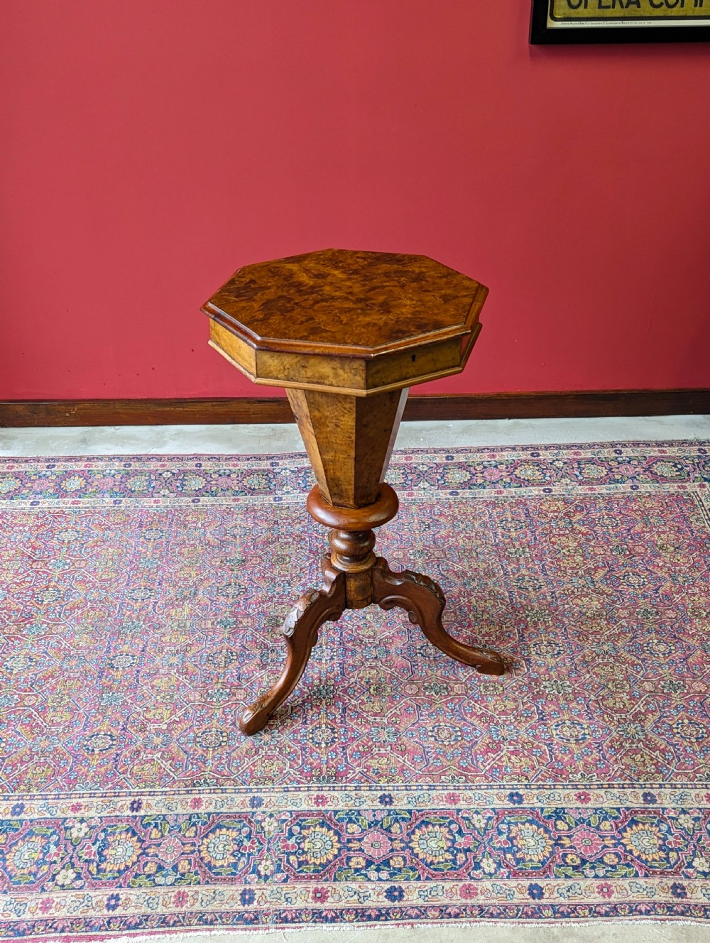Antique Victorian Burr Walnut Sewing Table View IX