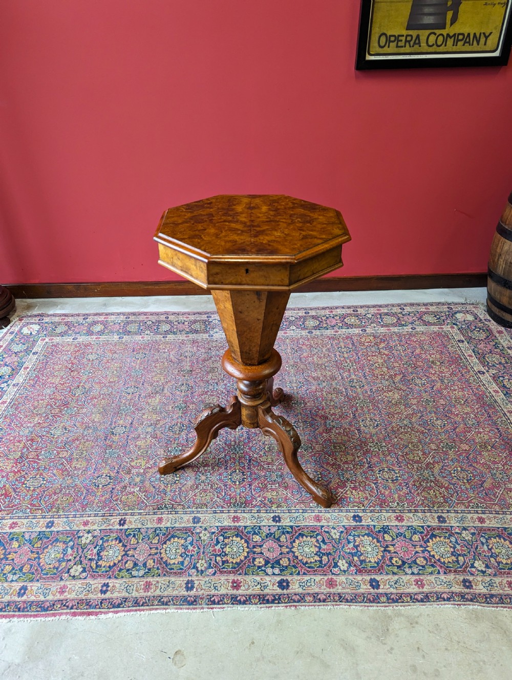 Antique Victorian Burr Walnut Sewing Table View XI