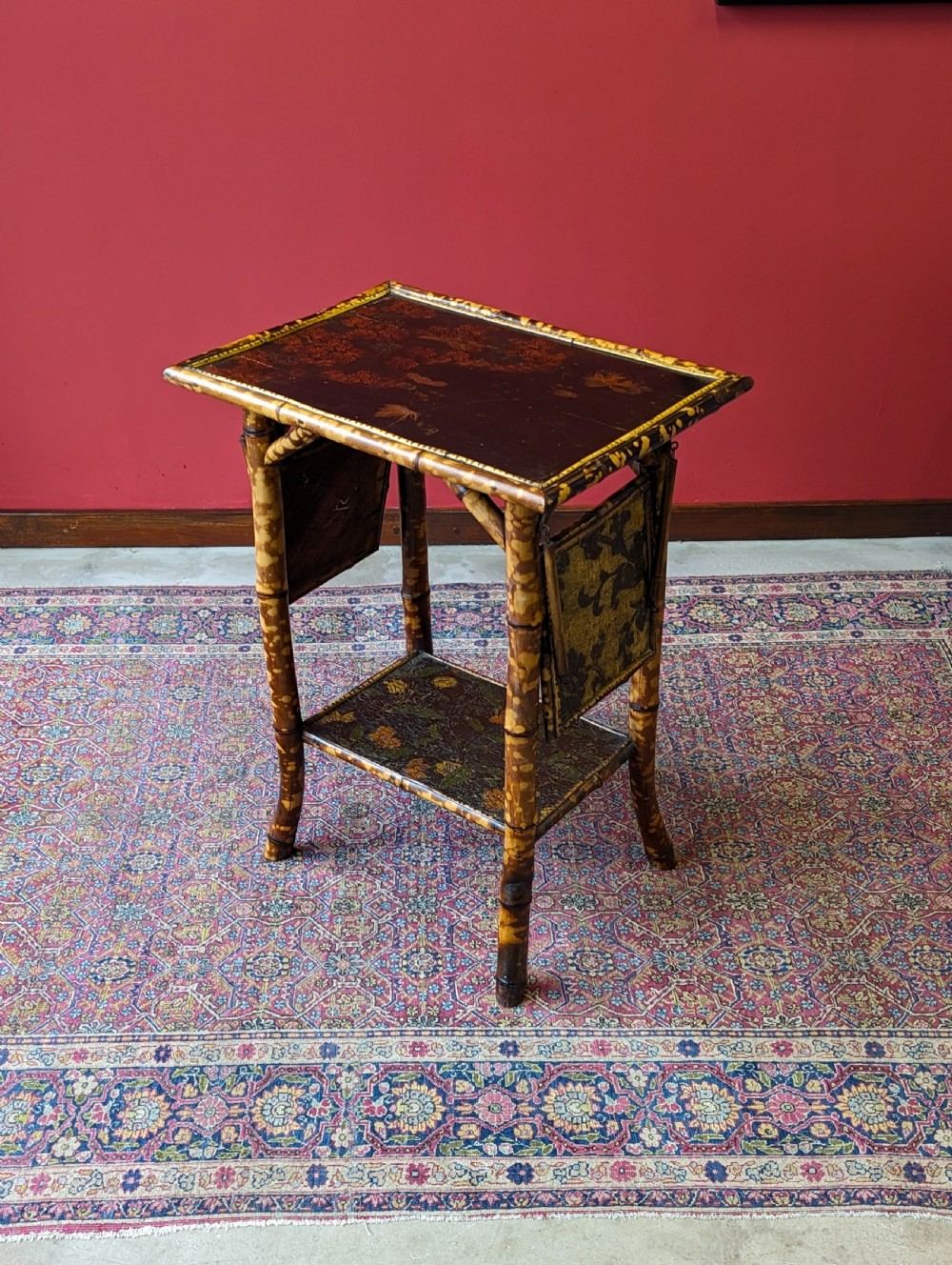 Antique Victorian Bamboo Original Lacquer Extending Side Table View IV