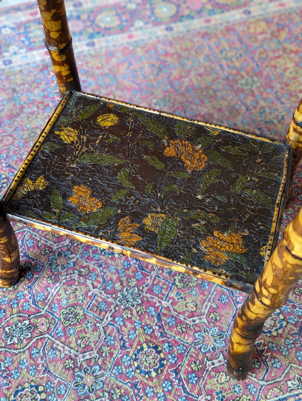 Antique Victorian Bamboo Original Lacquer Extending Side Table View V