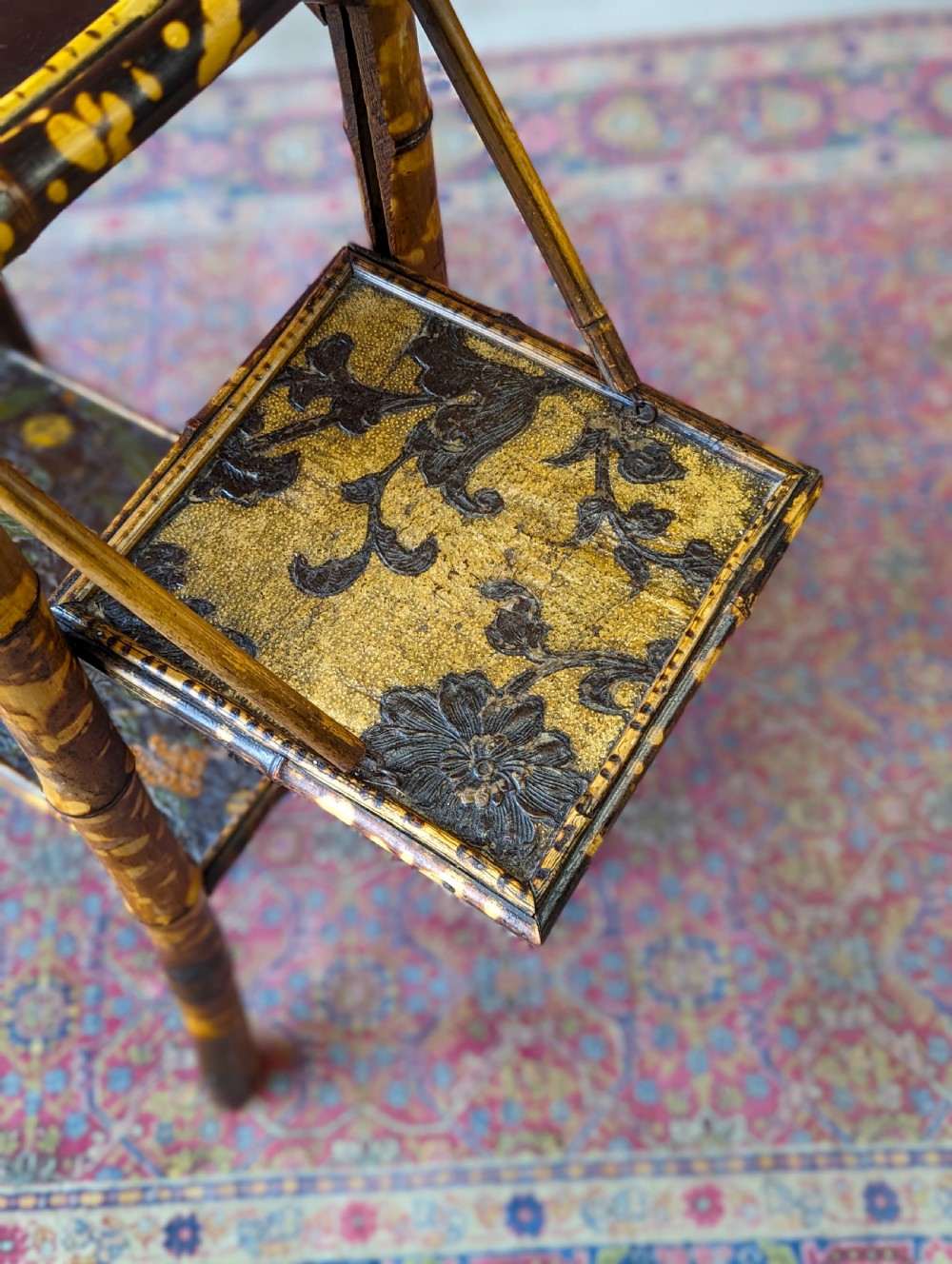 Antique Victorian Bamboo Original Lacquer Extending Side Table View VI
