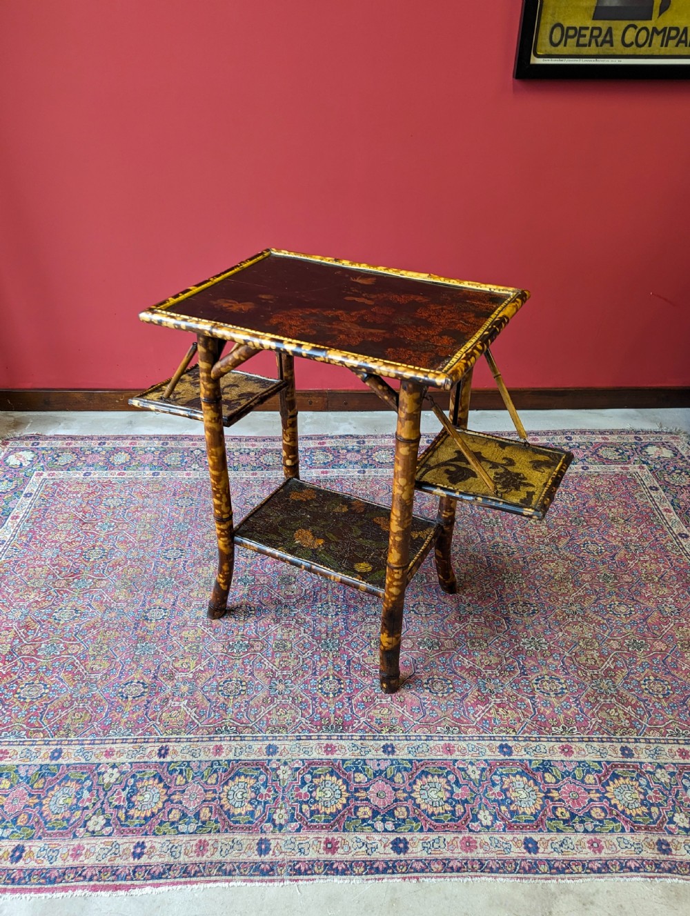 Antique Victorian Bamboo Original Lacquer Extending Side Table View VIII